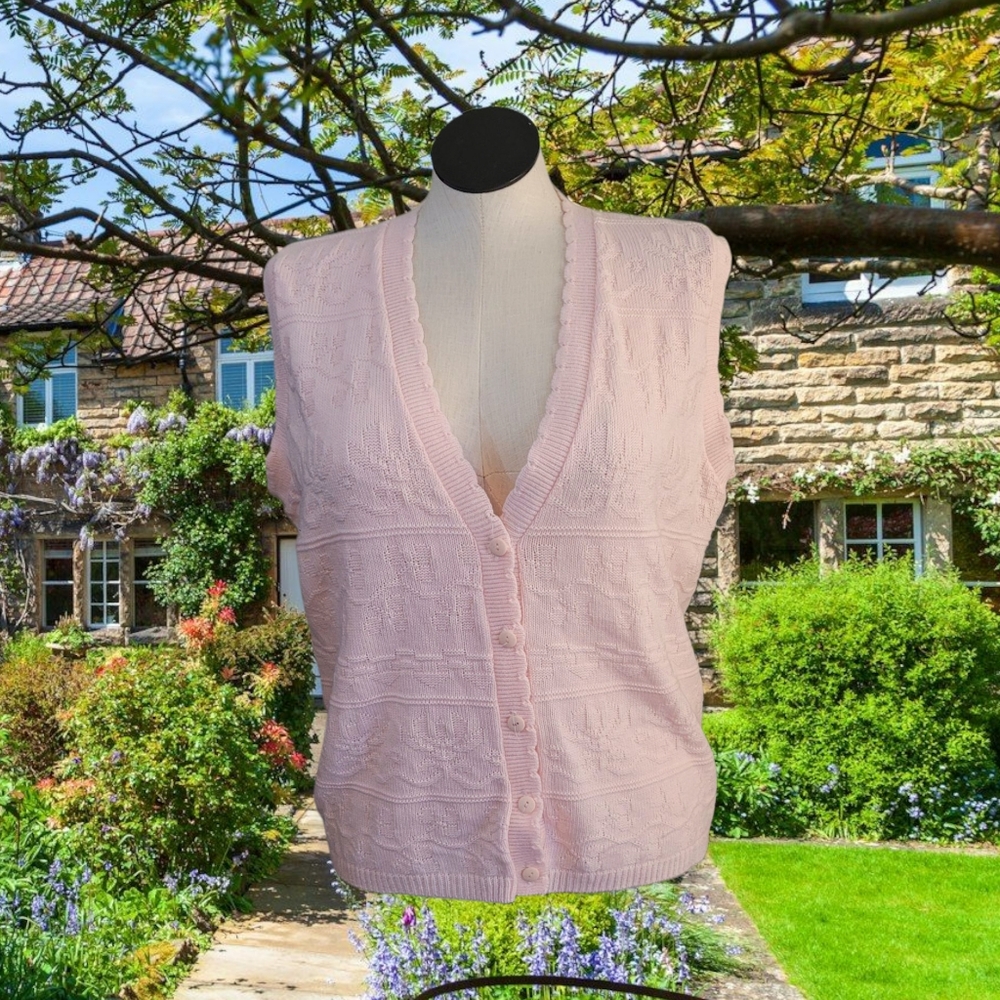 Pink Knit Sleeveless Cardigan